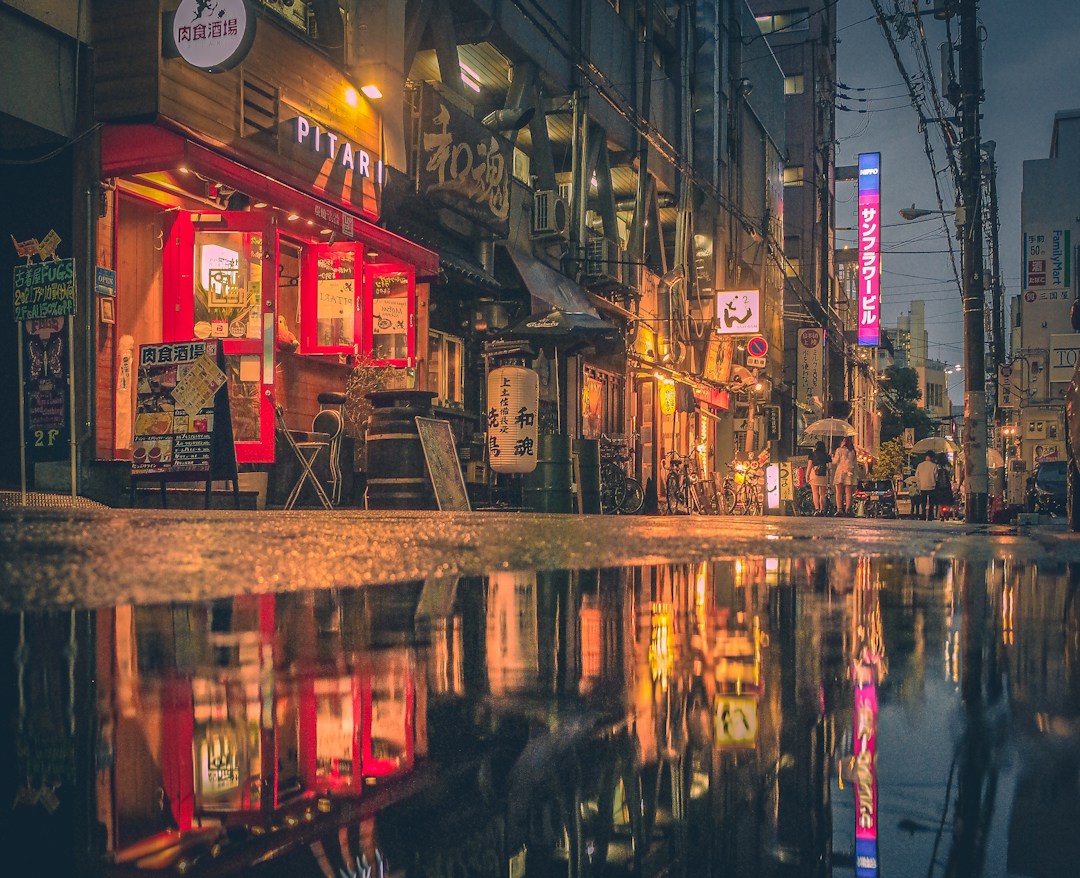 雨に濡れた街路の風景